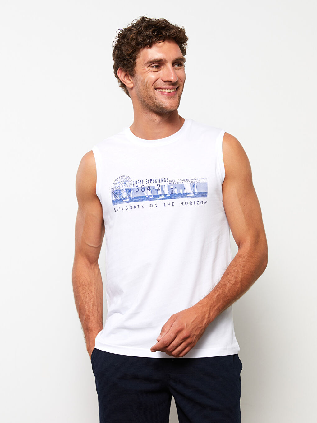 T-shirt sans manches imprimé à col rond pour Hommes