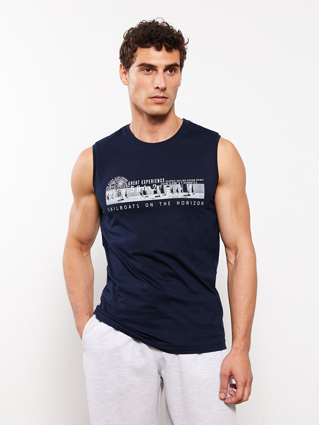Crew Neck Printed Men's Sleeveless T-Shirt-1