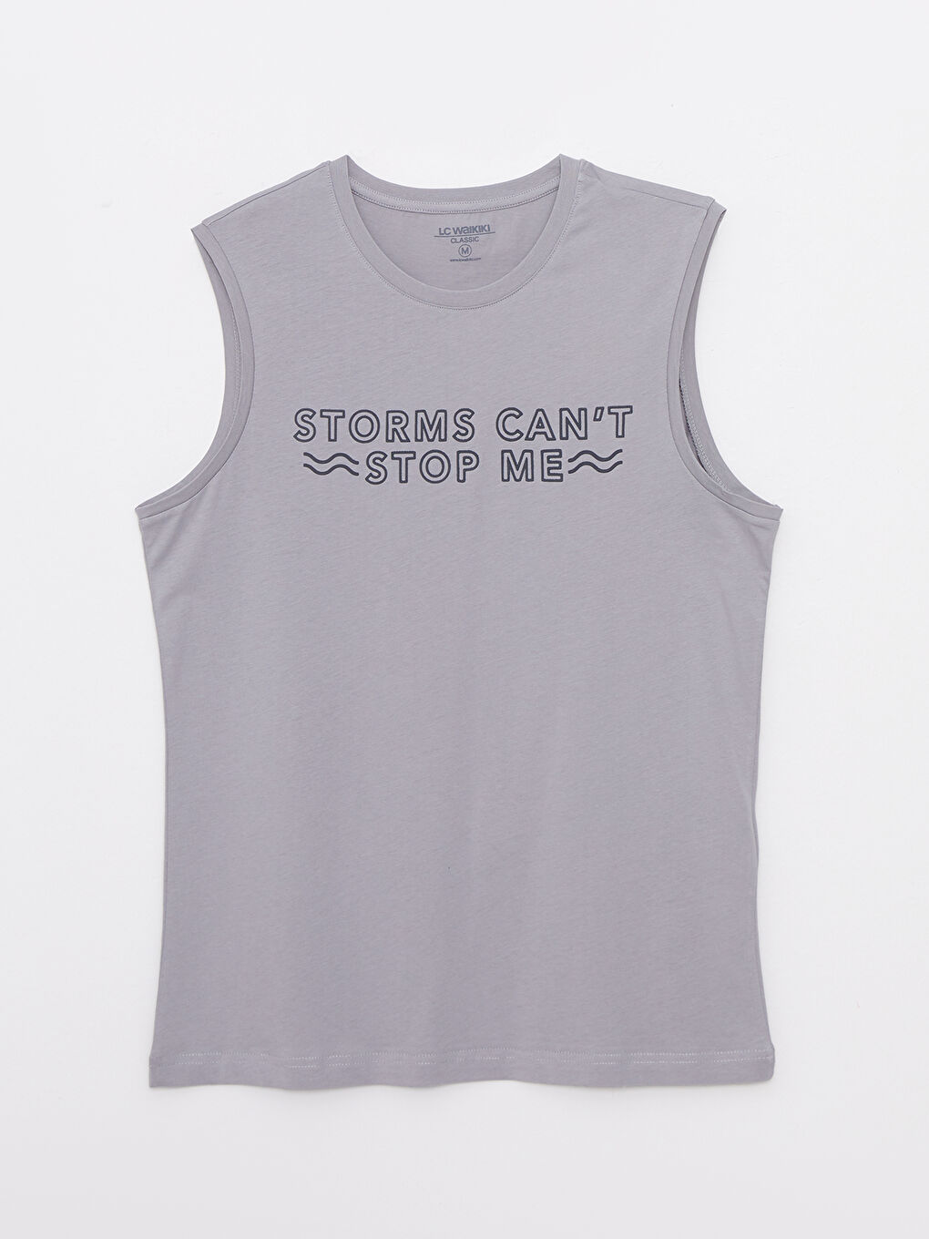 Gri Bisiklet Yaka Baskılı Erkek Kolsuz Tişört-5