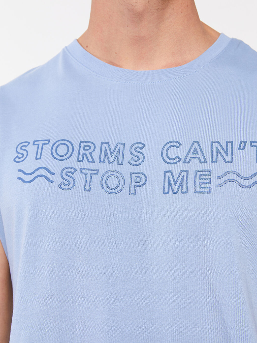 Mavi Bisiklet Yaka Baskılı Erkek Kolsuz Tişört-3