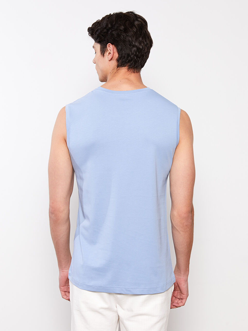 Mavi Bisiklet Yaka Baskılı Erkek Kolsuz Tişört-4