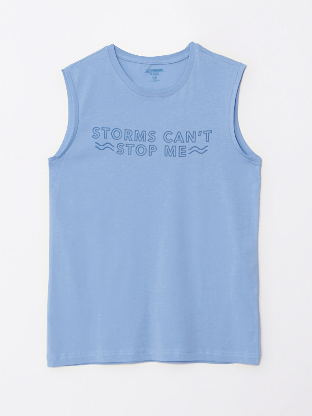 Mavi Bisiklet Yaka Baskılı Erkek Kolsuz Tişört-5