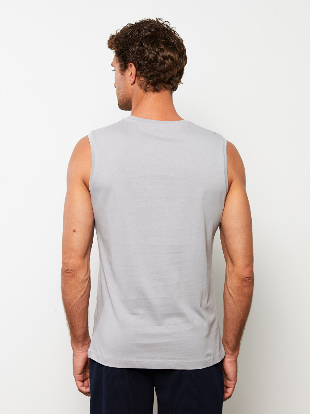 Gri Bisiklet Yaka Baskılı Erkek Kolsuz Tişört-4