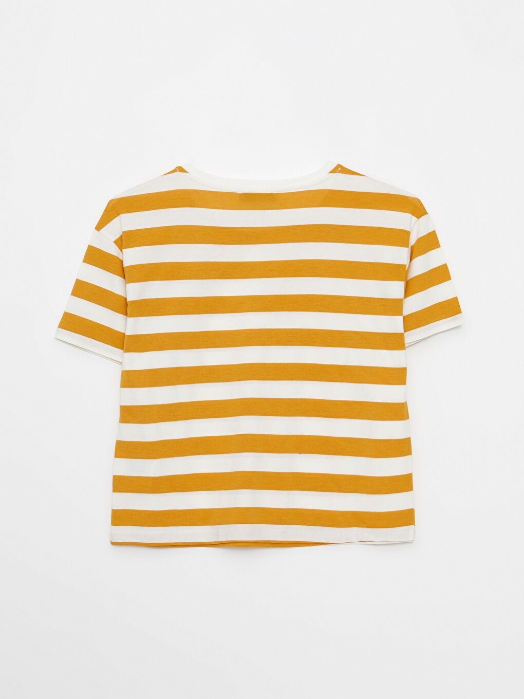 Bej Bisiklet Yaka Çizgili Kısa Kollu Kadın Tişört-6