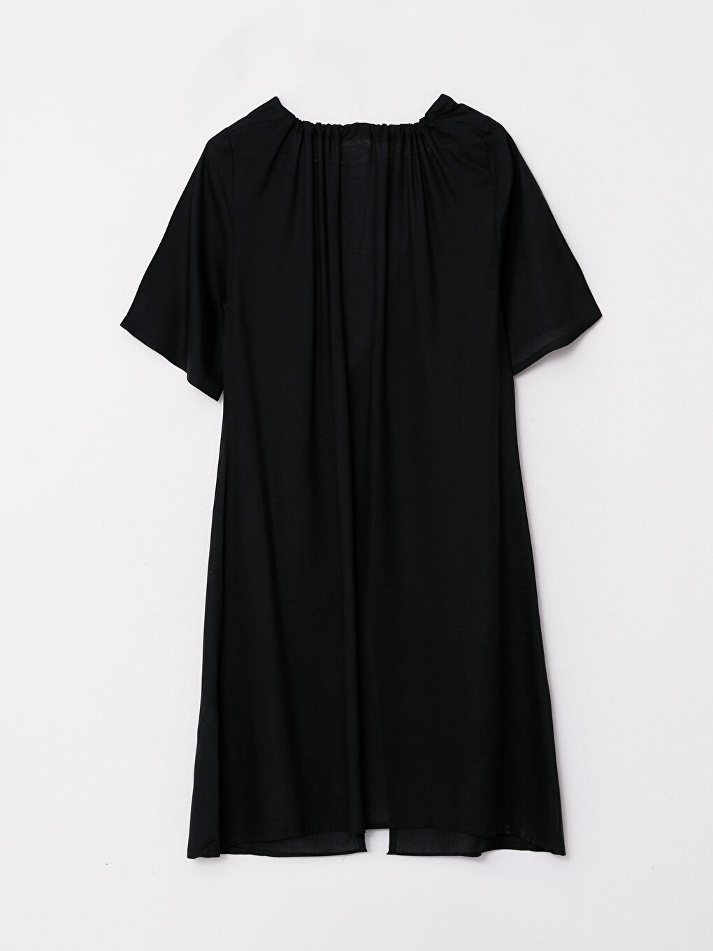 Siyah V Yaka Düz Kısa Kollu Viskon Kadın Kimono-6