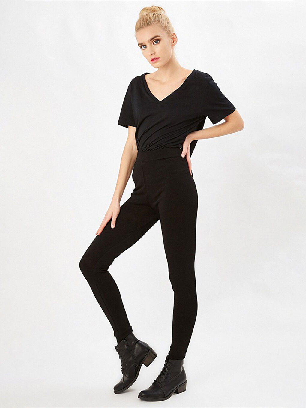 Siyah Beli Lastikli Kadın Tayt-3