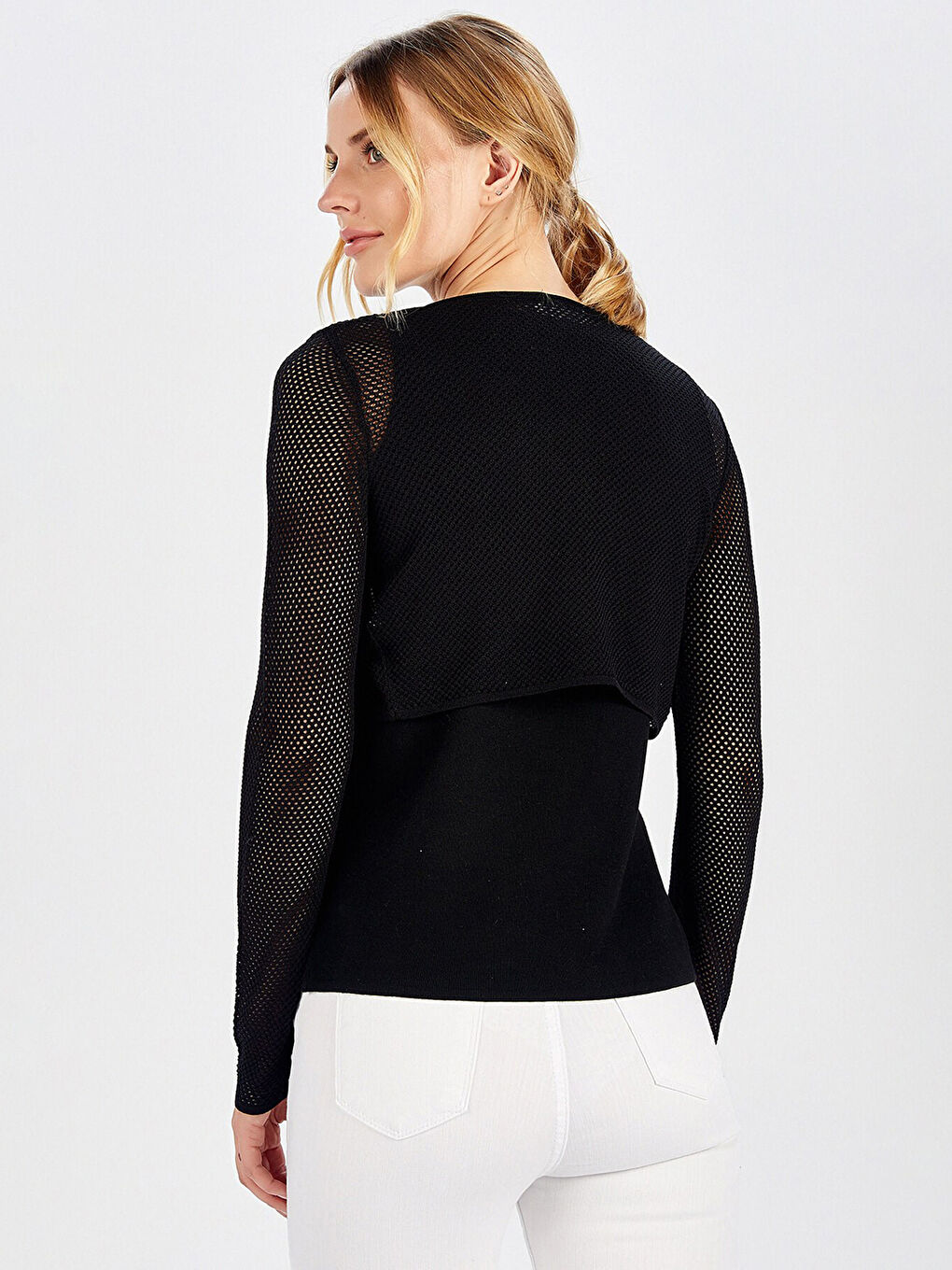 Siyah Peraluna File Detaylı Uzun Kollu Kadın Bolero-2