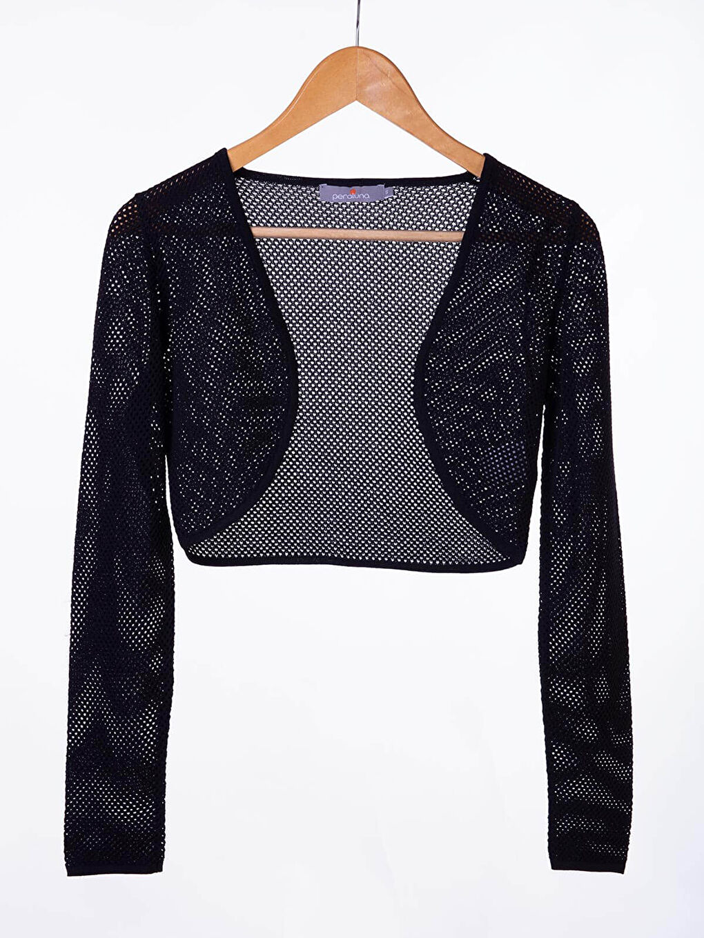 Siyah Peraluna File Detaylı Uzun Kollu Kadın Bolero-3