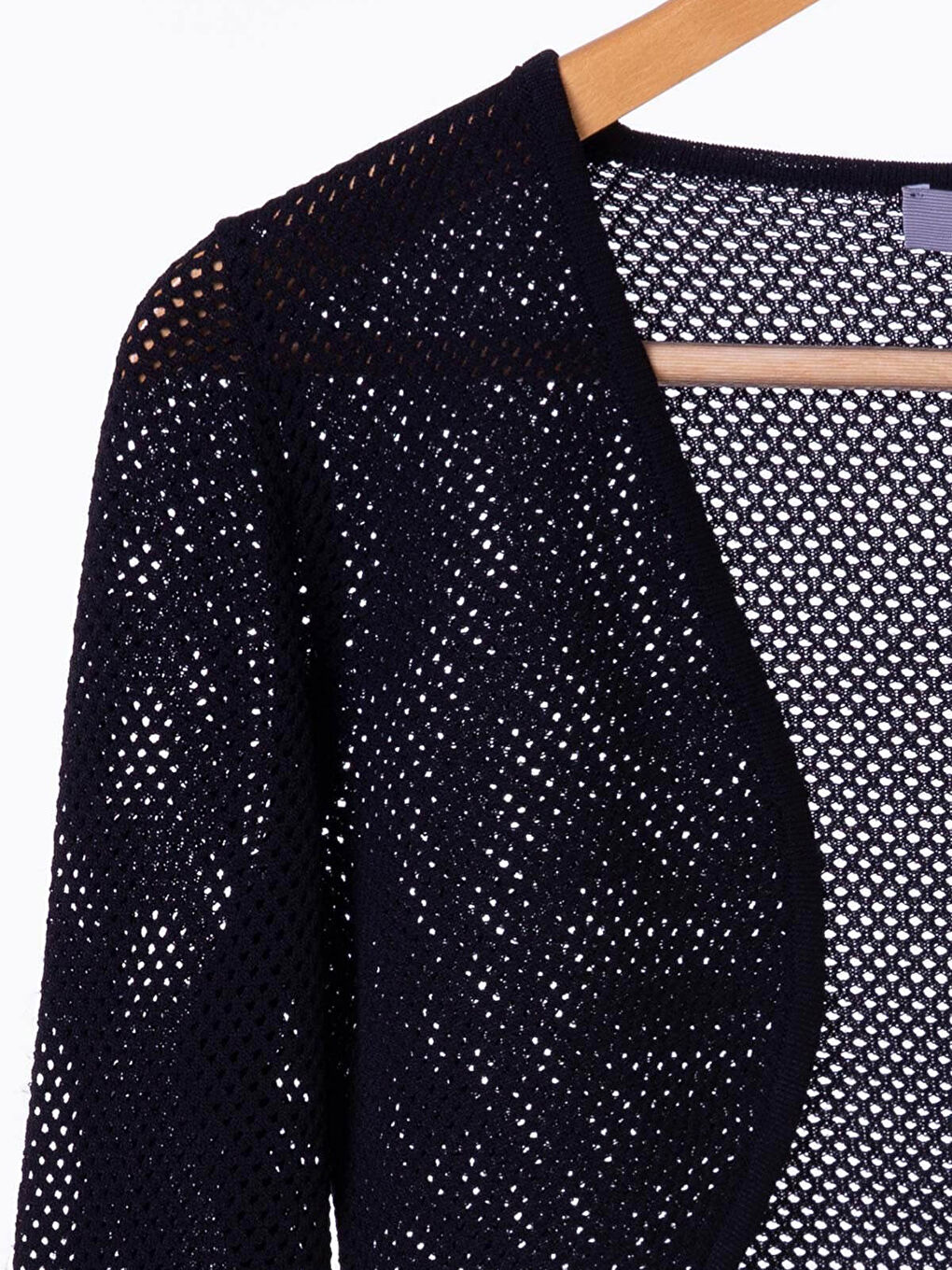 Siyah Peraluna File Detaylı Uzun Kollu Kadın Bolero-4