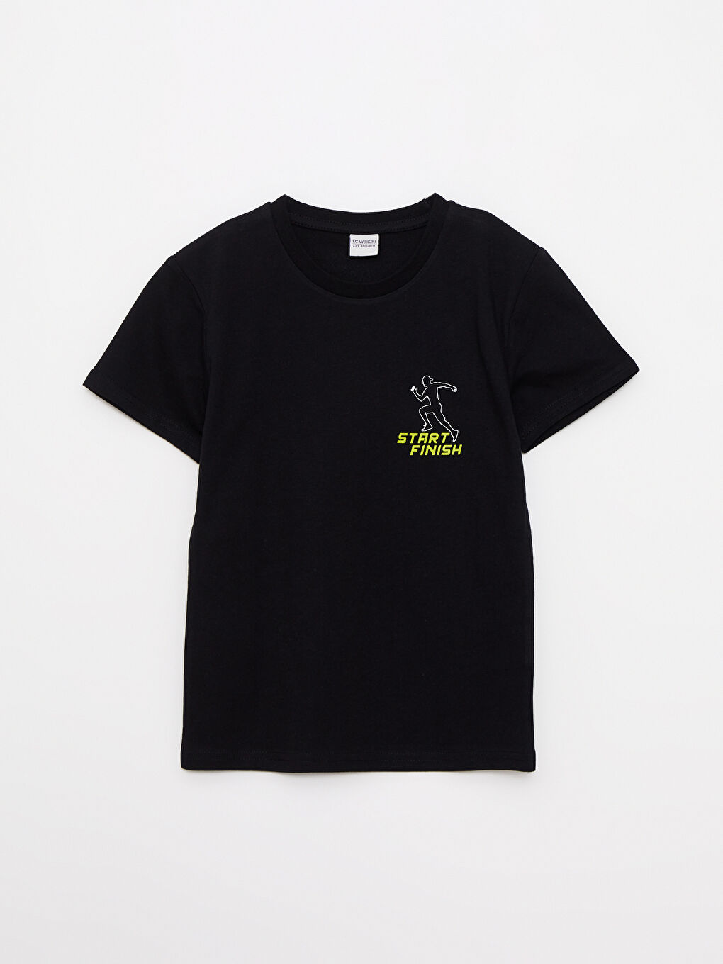 Siyah Bisiklet Yaka Baskılı Kısa Kollu Pamuklu Erkek Çocuk Tişört-1