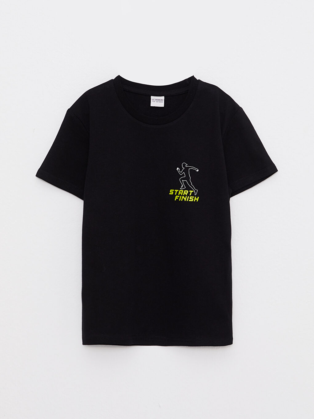 Siyah Bisiklet Yaka Baskılı Kısa Kollu Pamuklu Erkek Çocuk Tişört