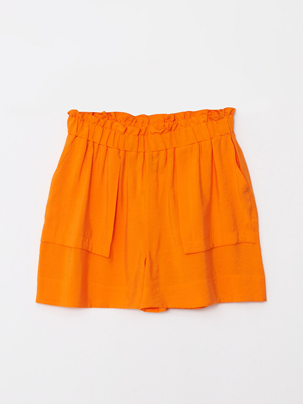 Turuncu Kadın Beli Lastikli Düz Şort-5