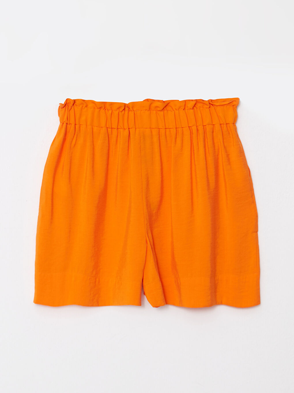 Turuncu Kadın Beli Lastikli Düz Şort-6
