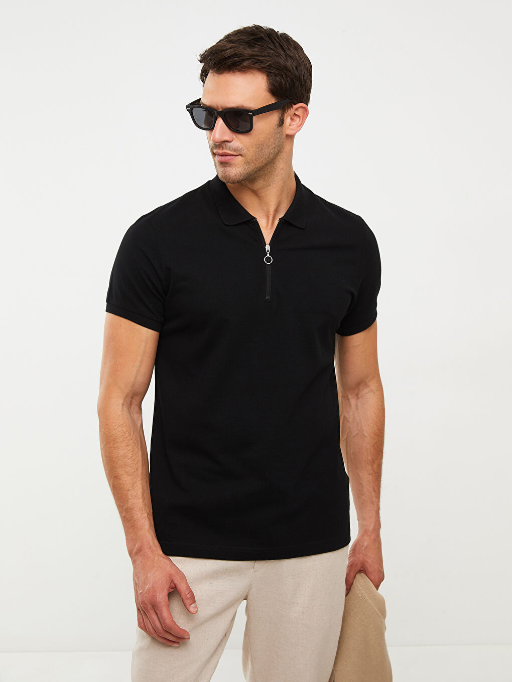 Siyah Polo Yaka Kısa Kollu Pike Erkek Tişört