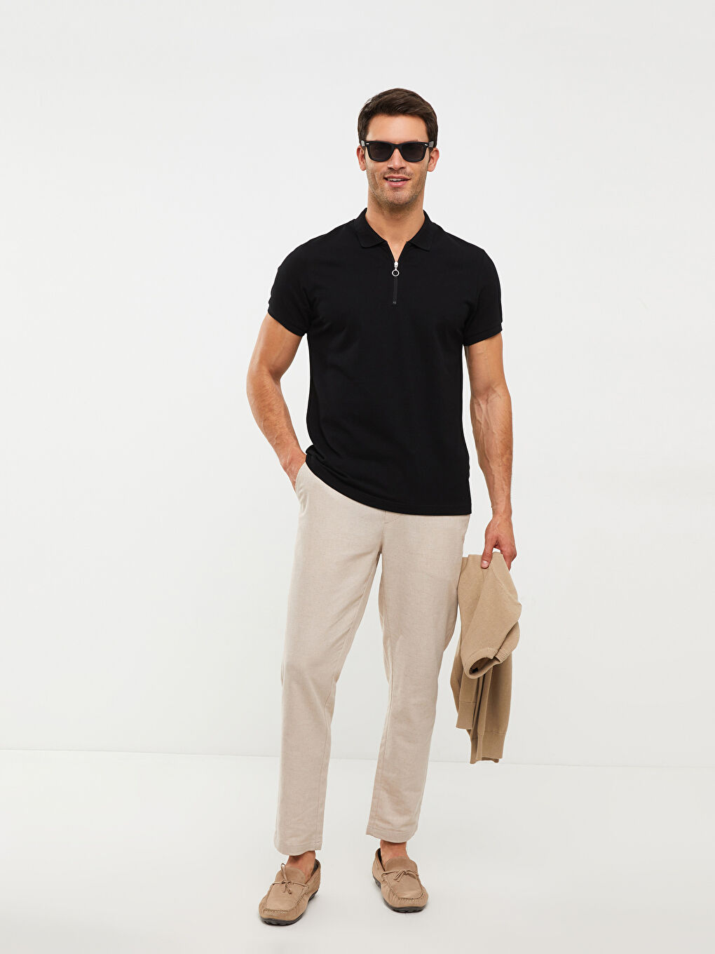 Siyah Polo Yaka Kısa Kollu Pike Erkek Tişört-1