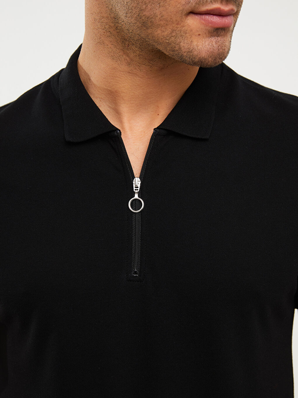 Siyah Polo Yaka Kısa Kollu Pike Erkek Tişört-3