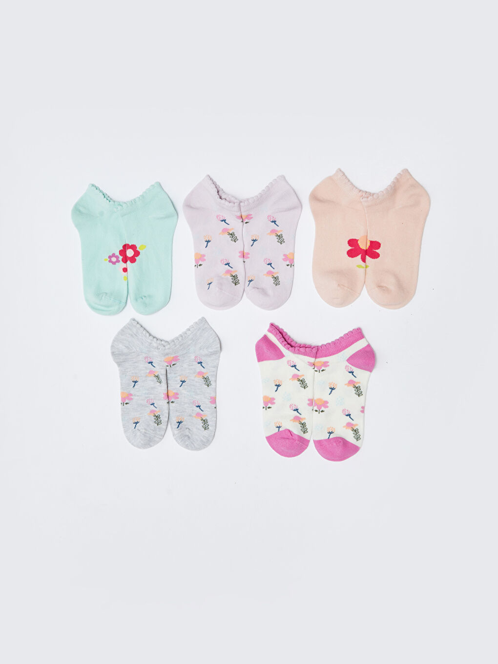 Ekru Desenli Kız Çocuk Patik Çorap 5'li-1