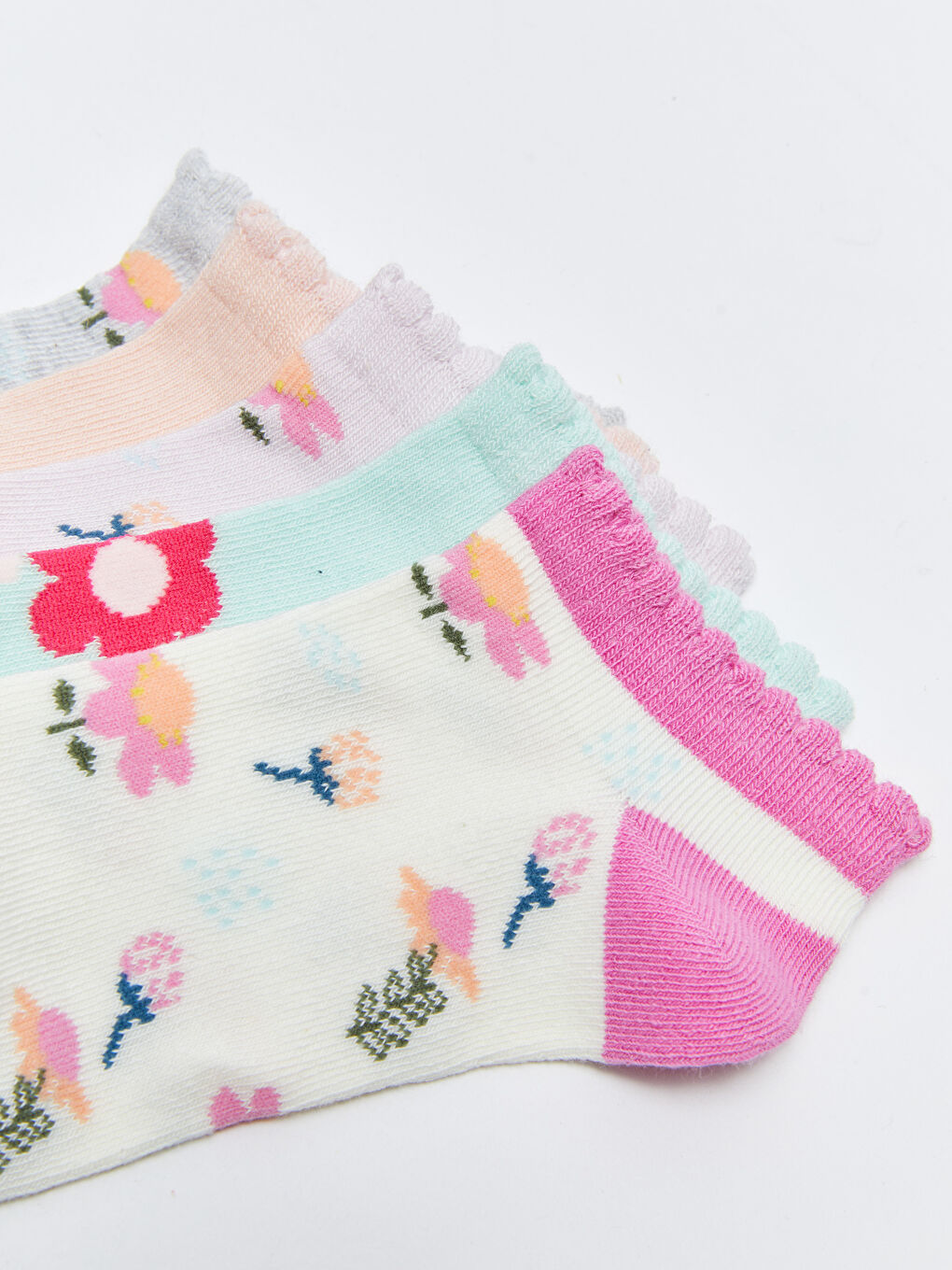 Ekru Desenli Kız Çocuk Patik Çorap 5'li-2