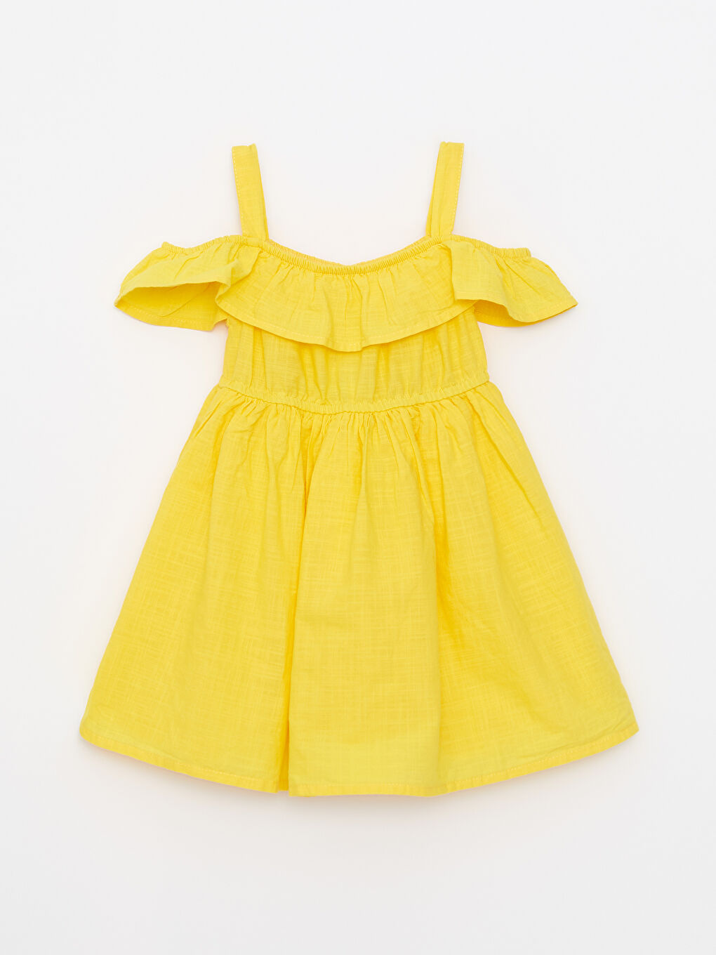 Sarı Fırfırlı Kayık Yaka Basic Kız Bebek Elbise