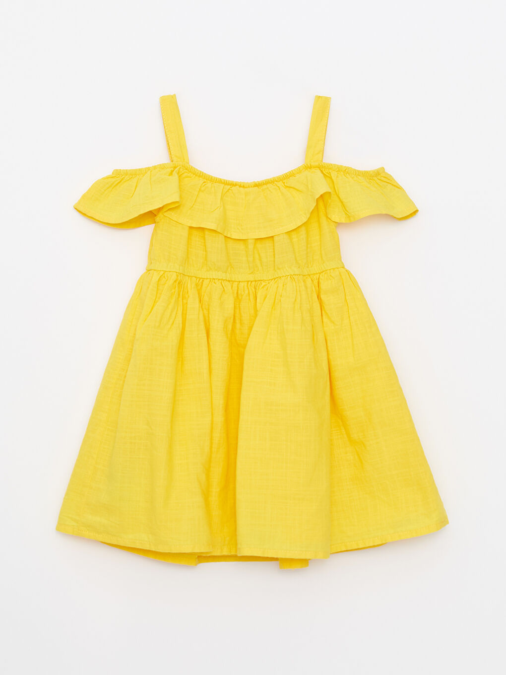 Sarı Fırfırlı Kayık Yaka Basic Kız Bebek Elbise-1