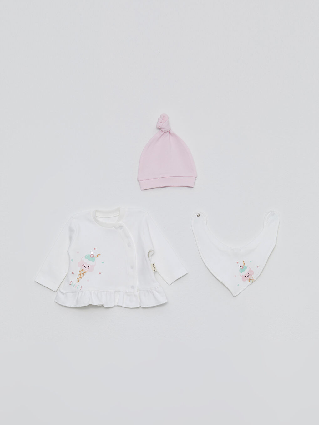 Ekru Bebbek Pamuklu Kız Bebek Kutulu Hastane Çıkış Seti-1