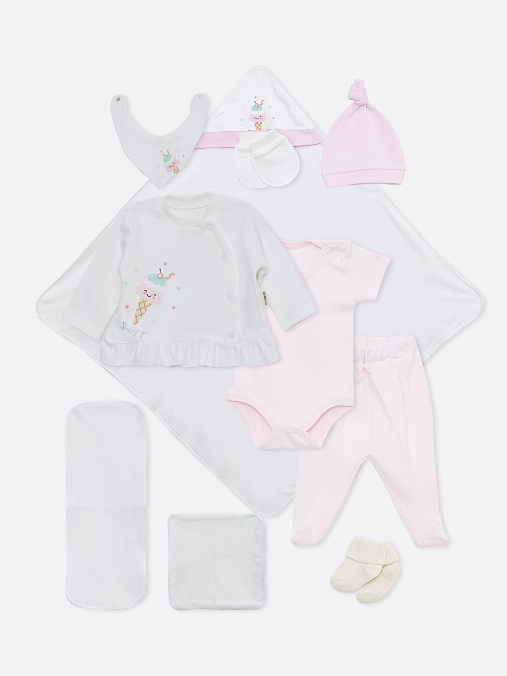 Ekru Bebbek Pamuklu Kız Bebek Kutulu Hastane Çıkış Seti