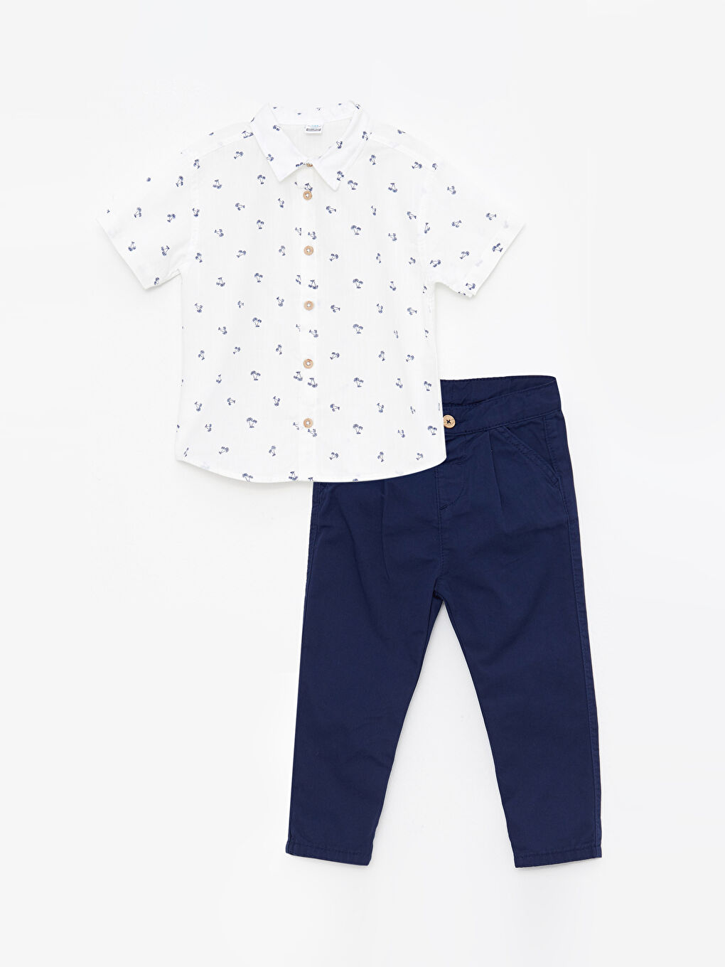 Short Sleeve Printed Cotton Baby Boy Shirt and Trousers 2-Piece Set