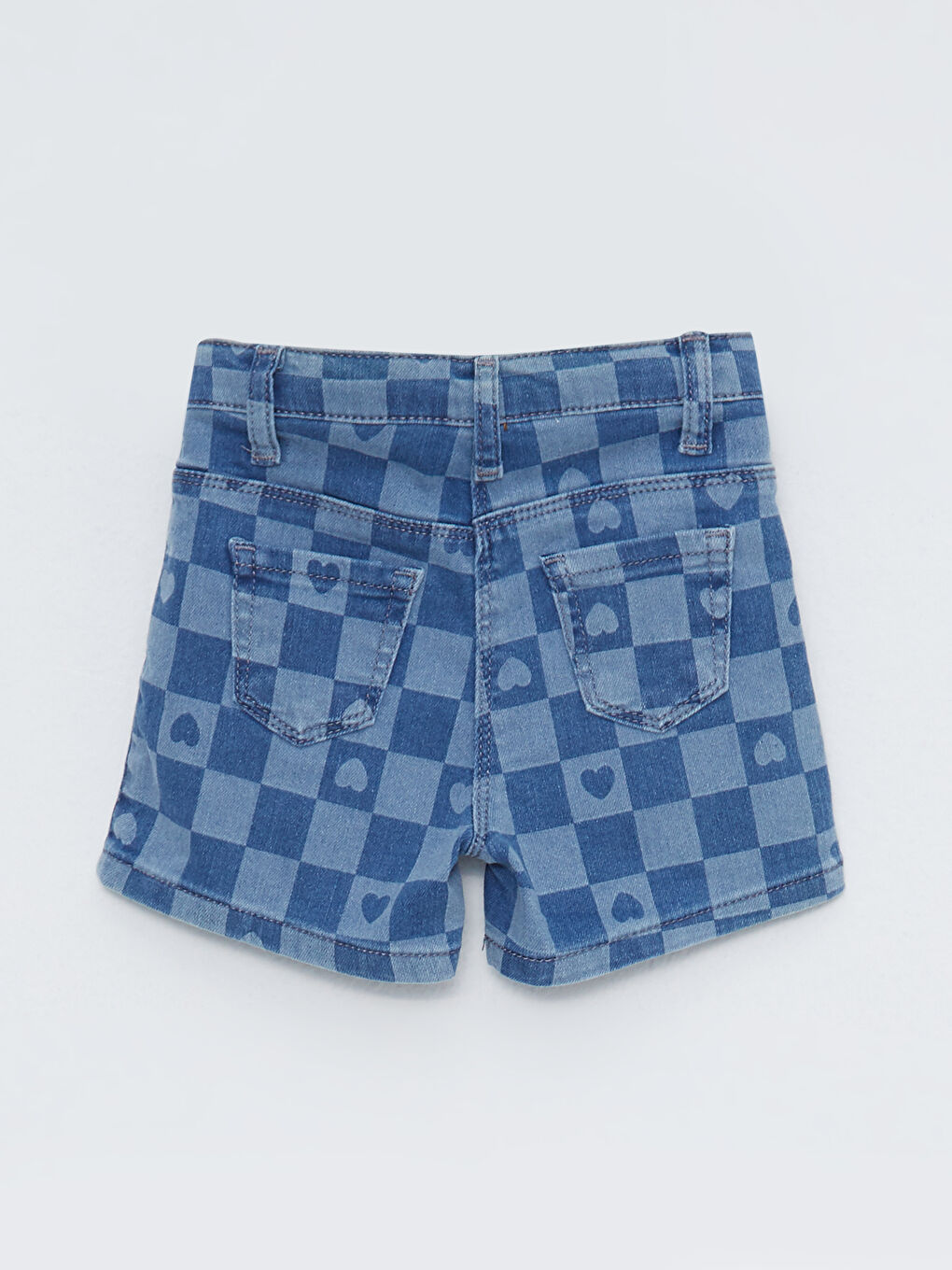 LCW baby Indigo Ekose Desenli Kız Bebek Jean Şort - 1