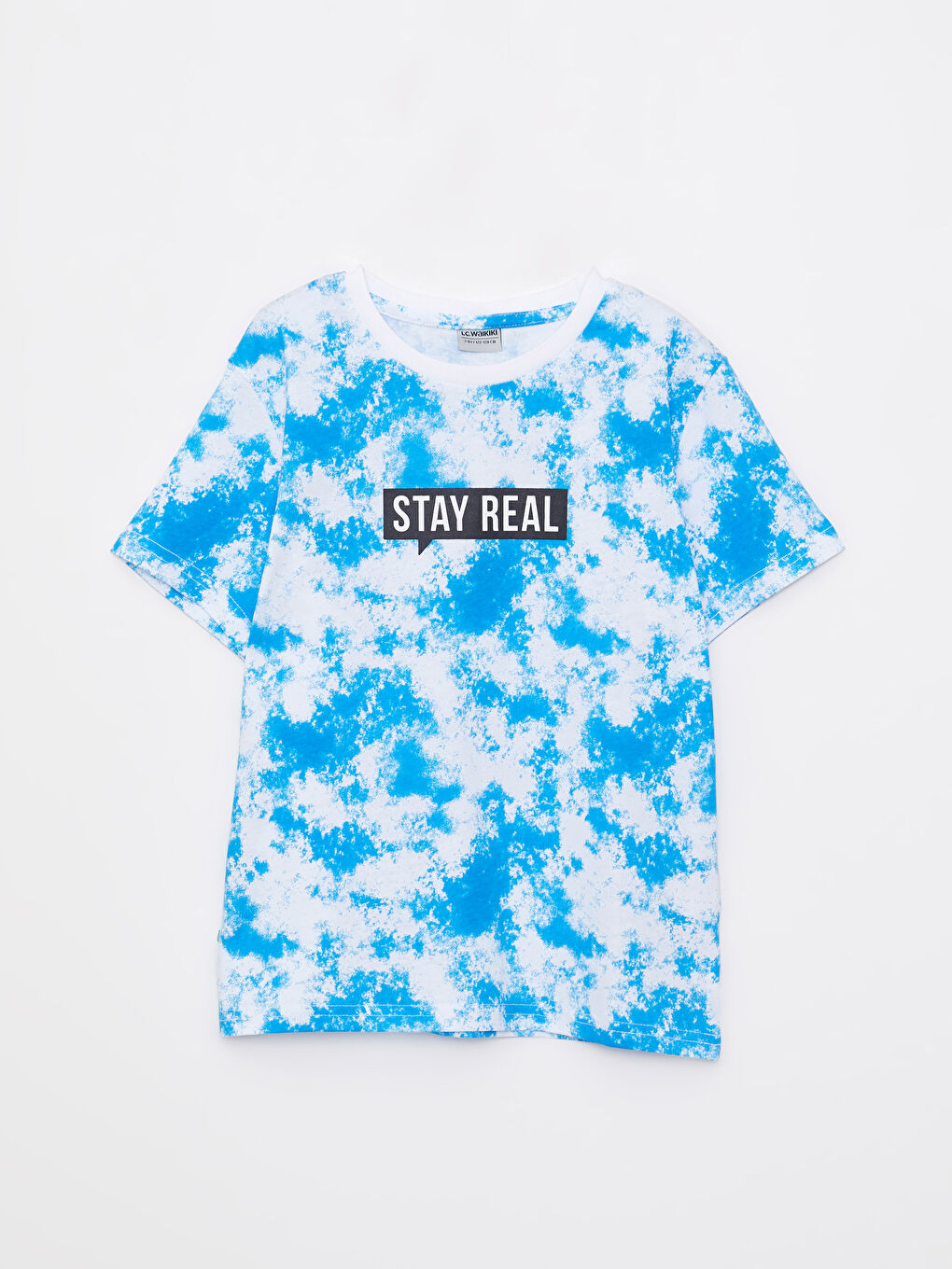 Mavi Bisiklet Yaka Baskılı Kısa Kollu Pamuklu Erkek Çocuk Tişört