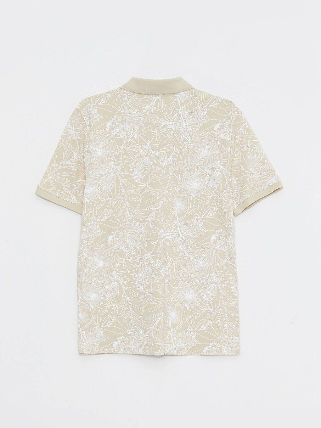 Bej Polo Yaka Kısa Kollu Desenli Pike Erkek Tişört-6