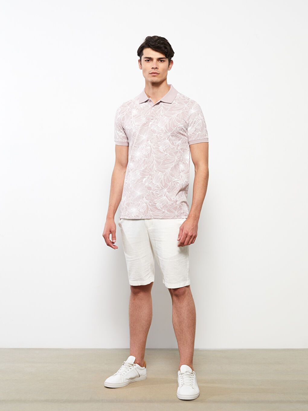 Pembe Polo Yaka Kısa Kollu Desenli Pike Erkek Tişört