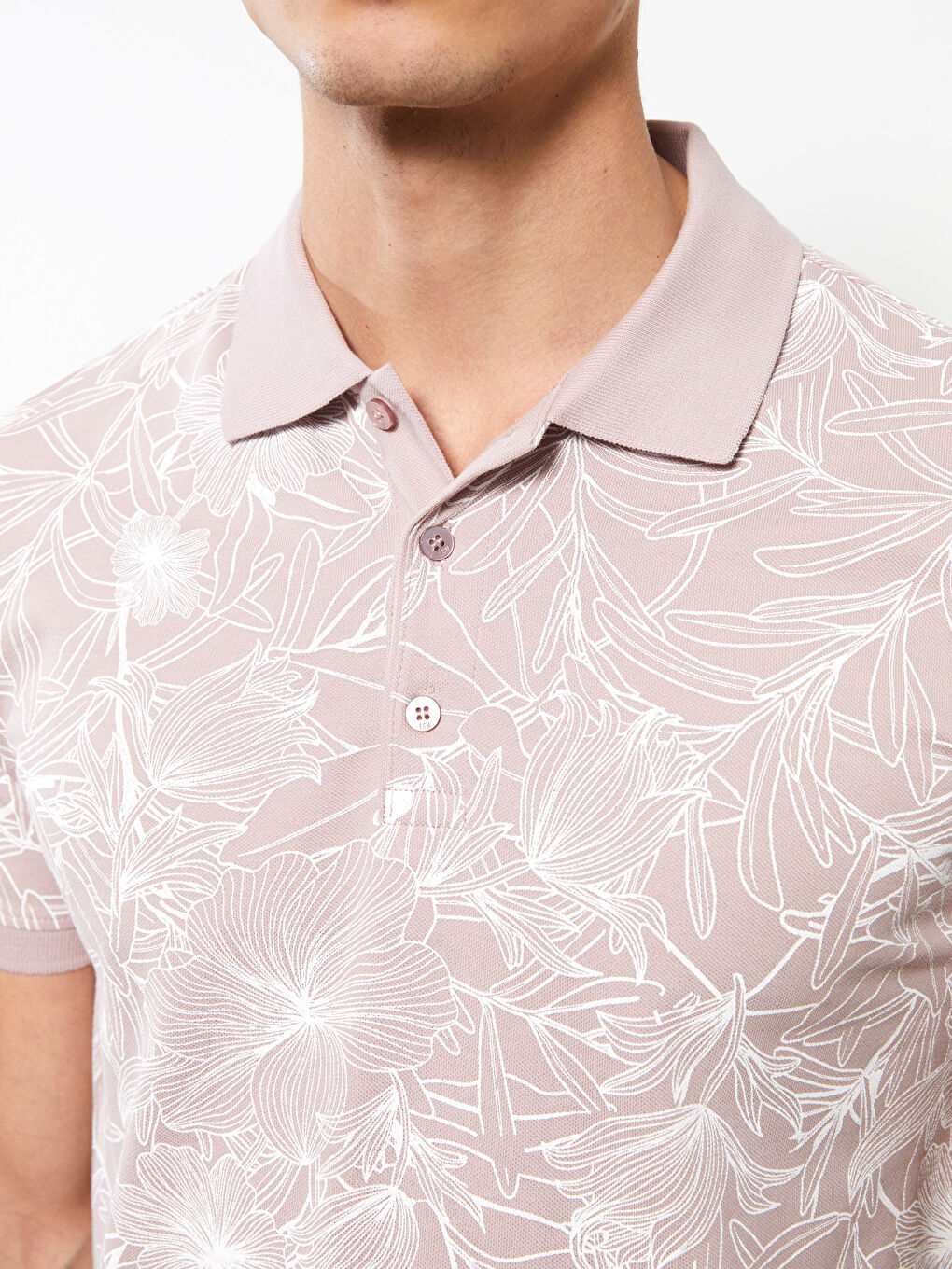 Pembe Polo Yaka Kısa Kollu Desenli Pike Erkek Tişört-3