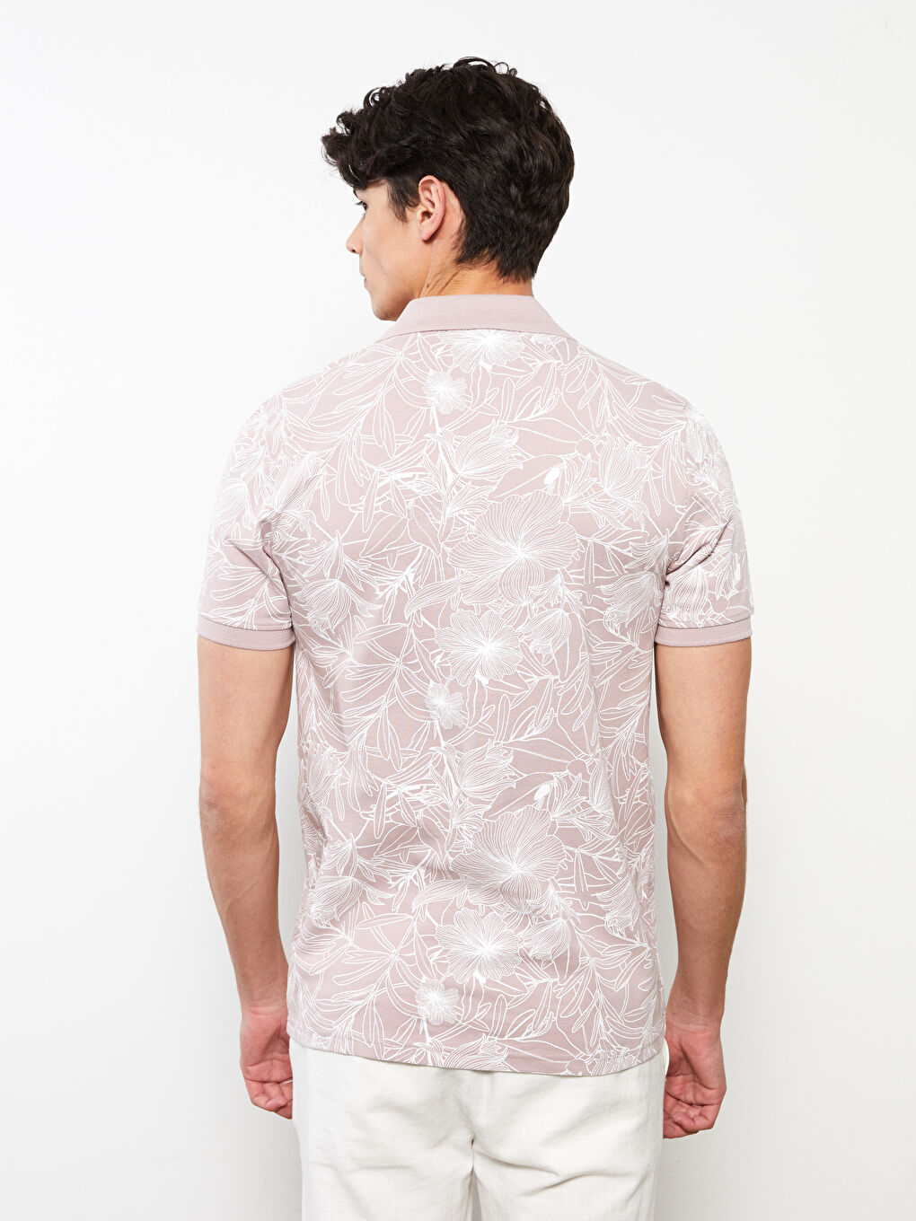 Pembe Polo Yaka Kısa Kollu Desenli Pike Erkek Tişört-4