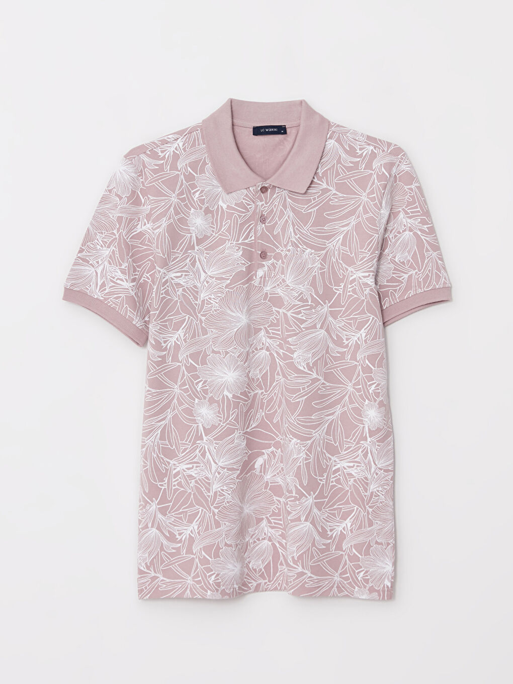 Pembe Polo Yaka Kısa Kollu Desenli Pike Erkek Tişört-5