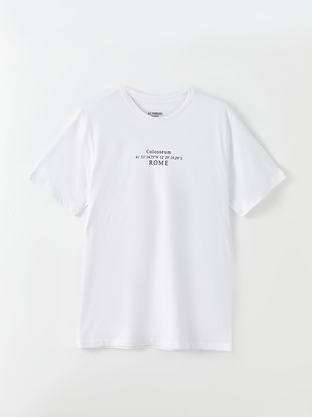 Beyaz Bisiklet Yaka Kısa Kollu Baskılı Penye Erkek Tişört-5