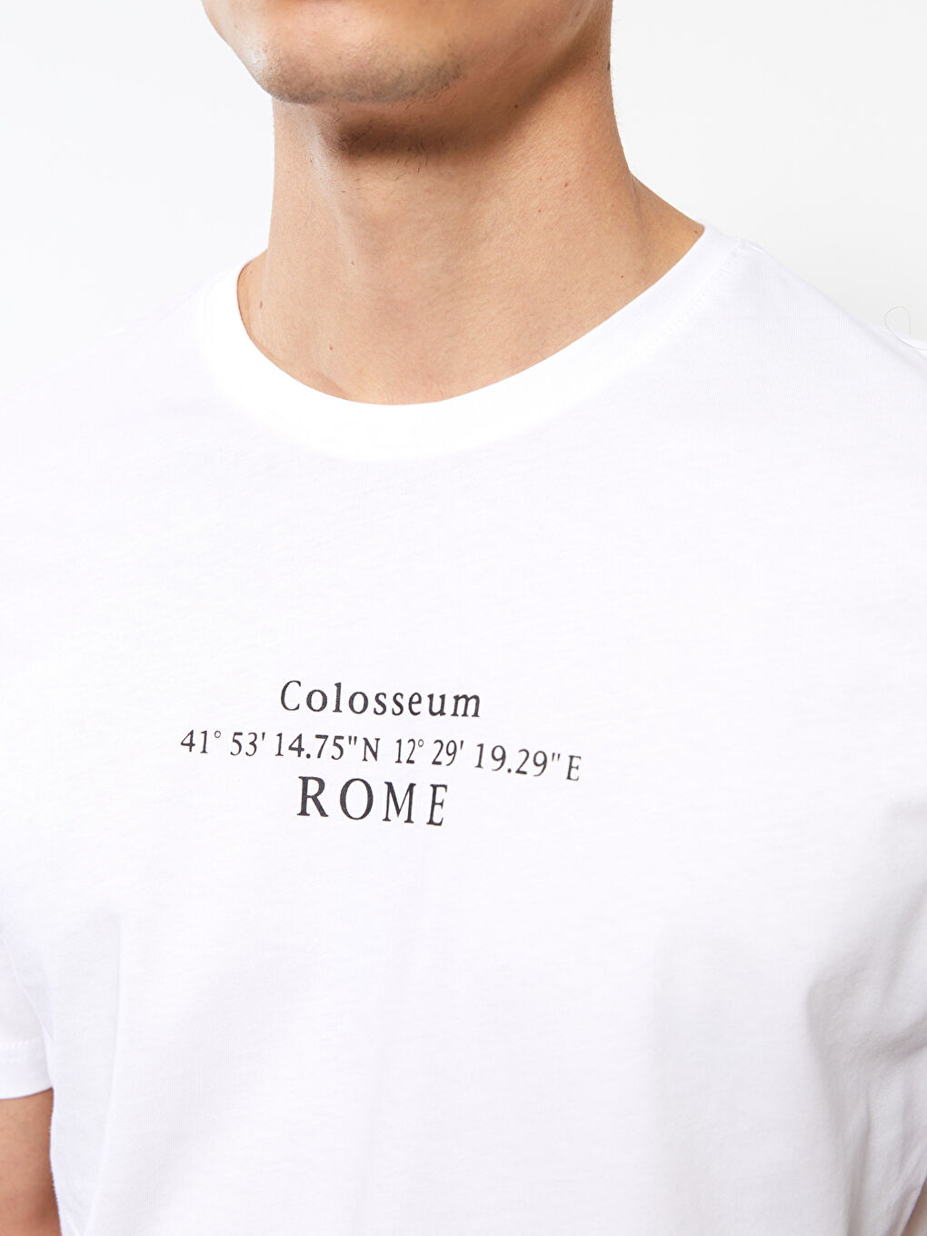 Beyaz Bisiklet Yaka Kısa Kollu Baskılı Penye Erkek Tişört-3