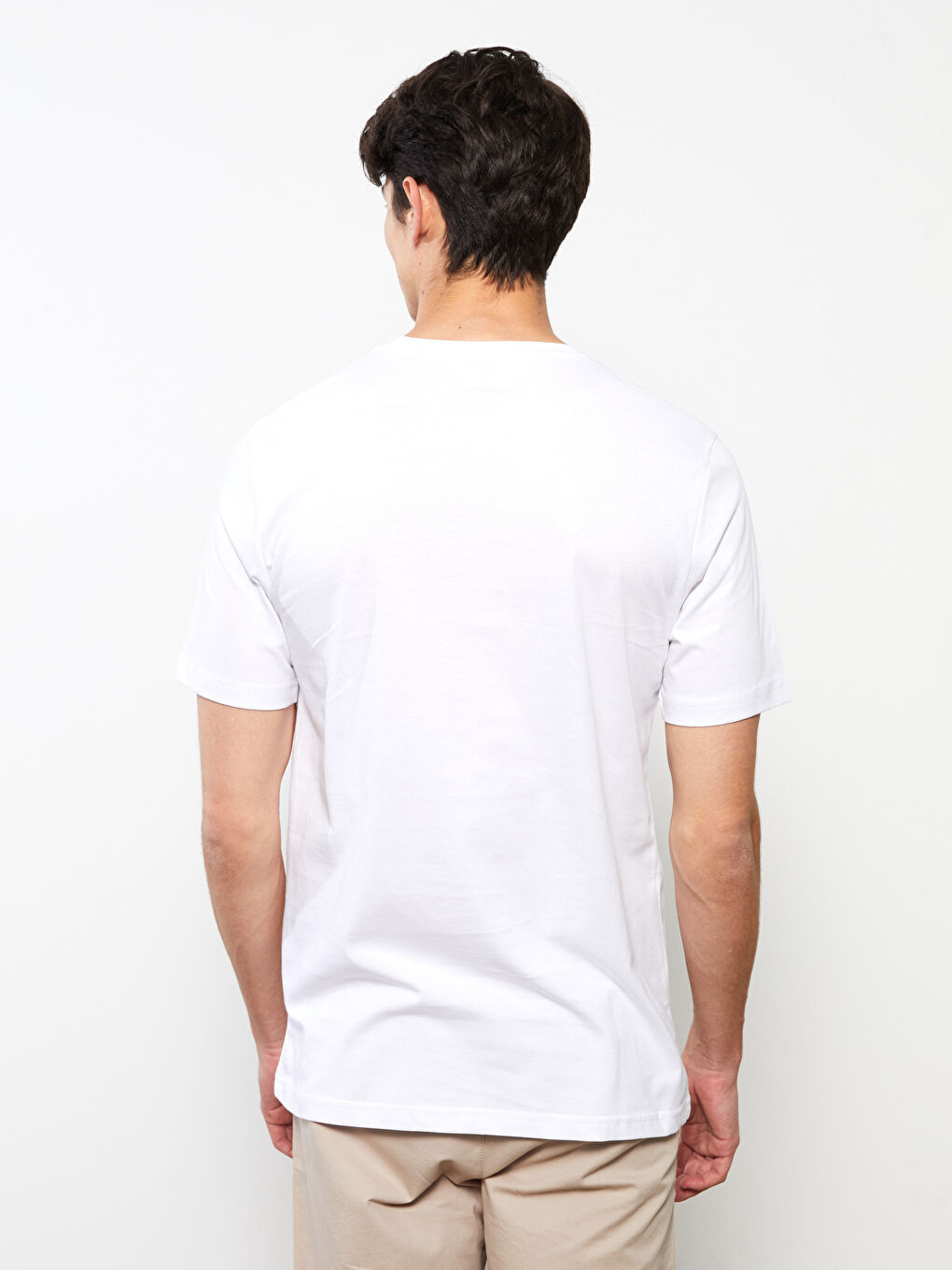 Beyaz Bisiklet Yaka Kısa Kollu Baskılı Penye Erkek Tişört-4