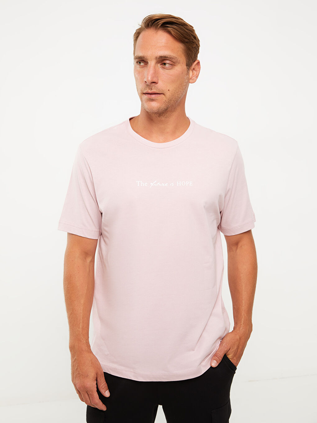 Lila Bisiklet Yaka Penye Erkek Tişört-1