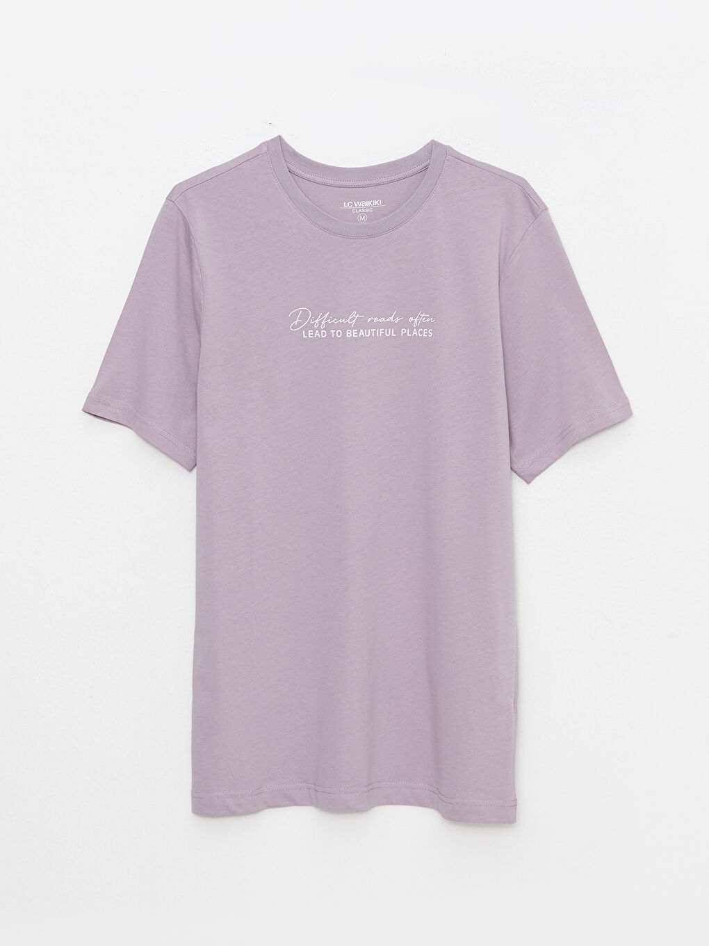 Lila Bisiklet Yaka Kısa Kollu Baskılı Penye Erkek Tişört-5