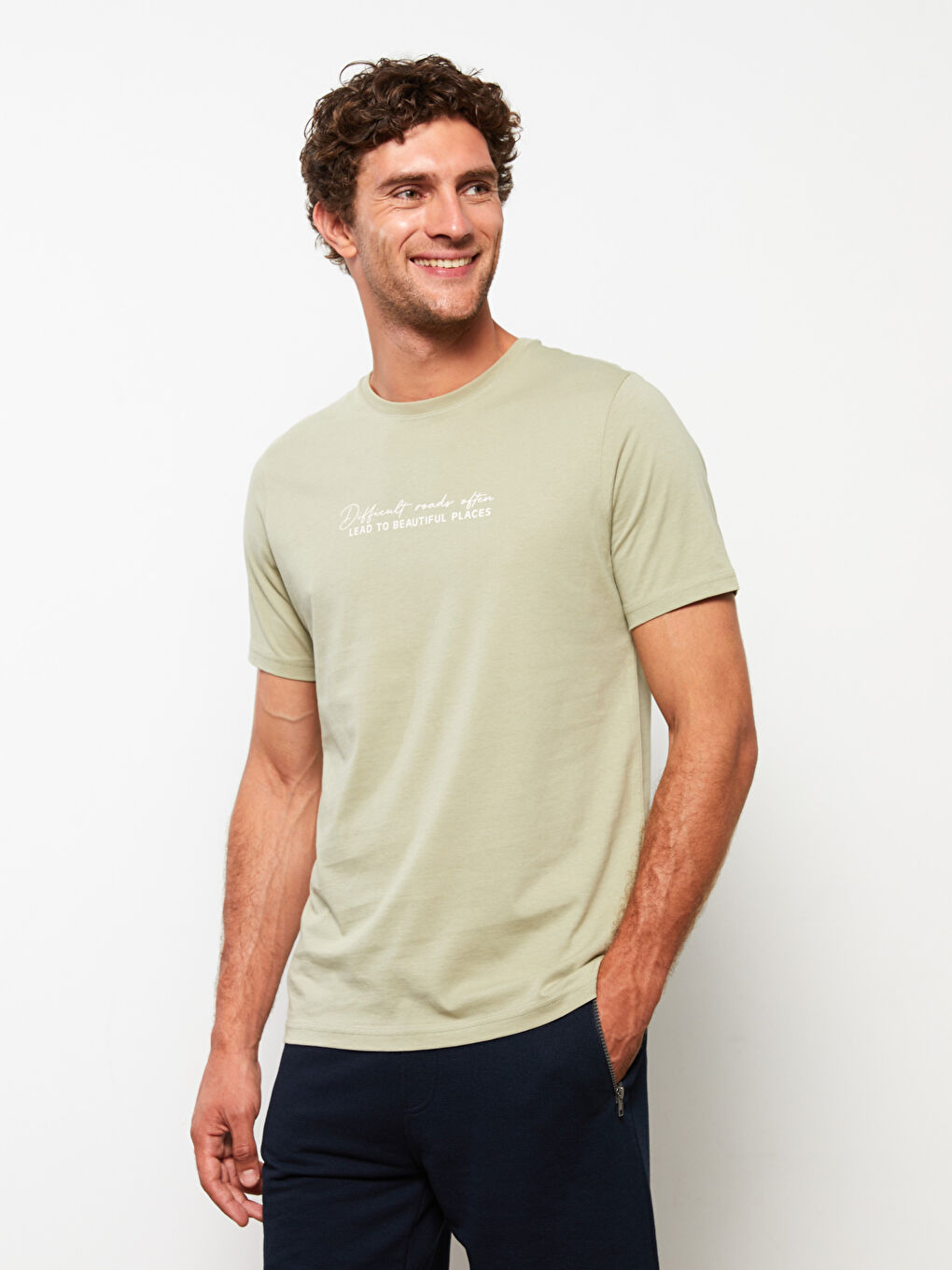 Yeşil Bisiklet Yaka Kısa Kollu Baskılı Penye Erkek Tişört