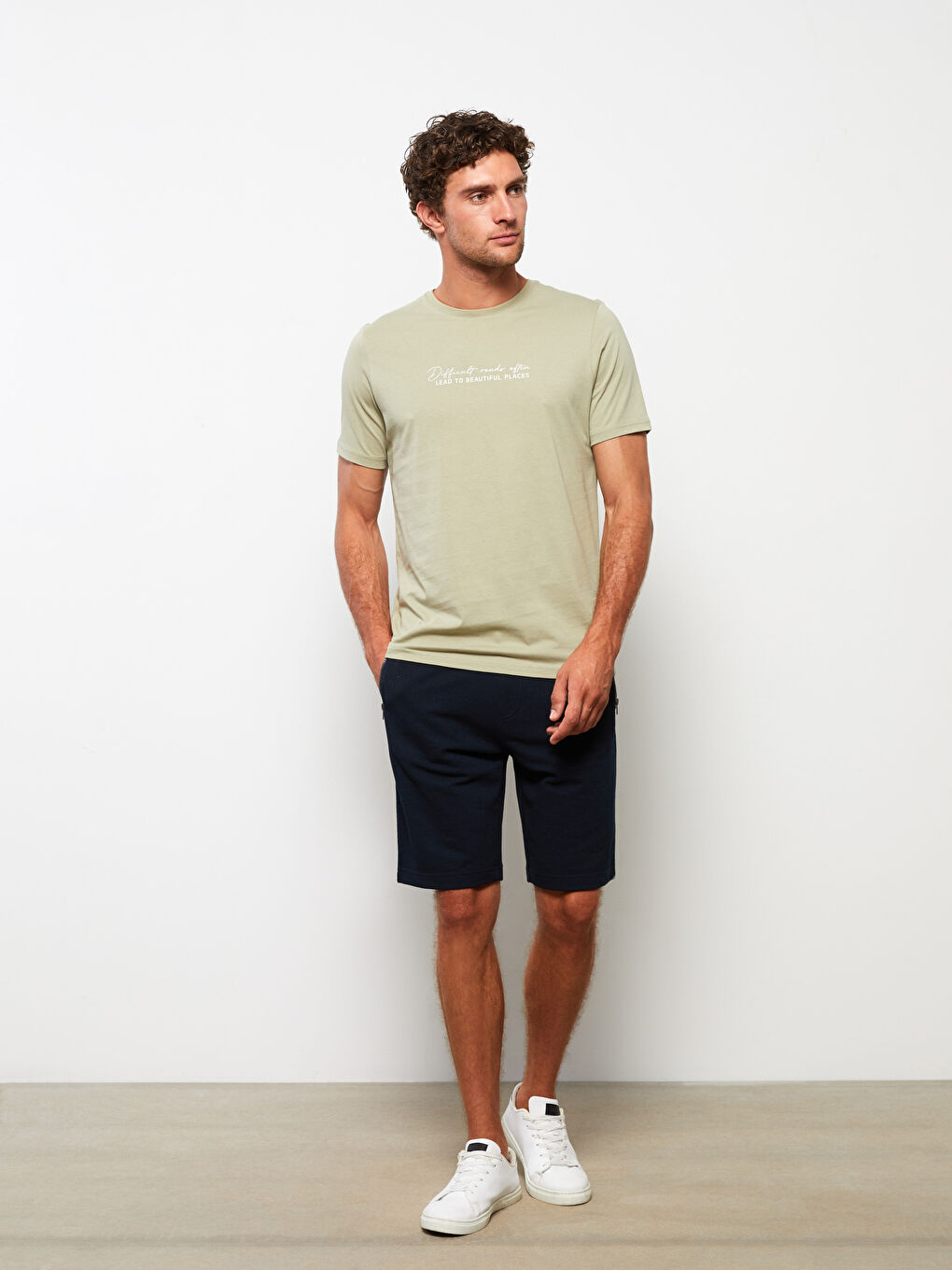 Yeşil Bisiklet Yaka Kısa Kollu Baskılı Penye Erkek Tişört-2