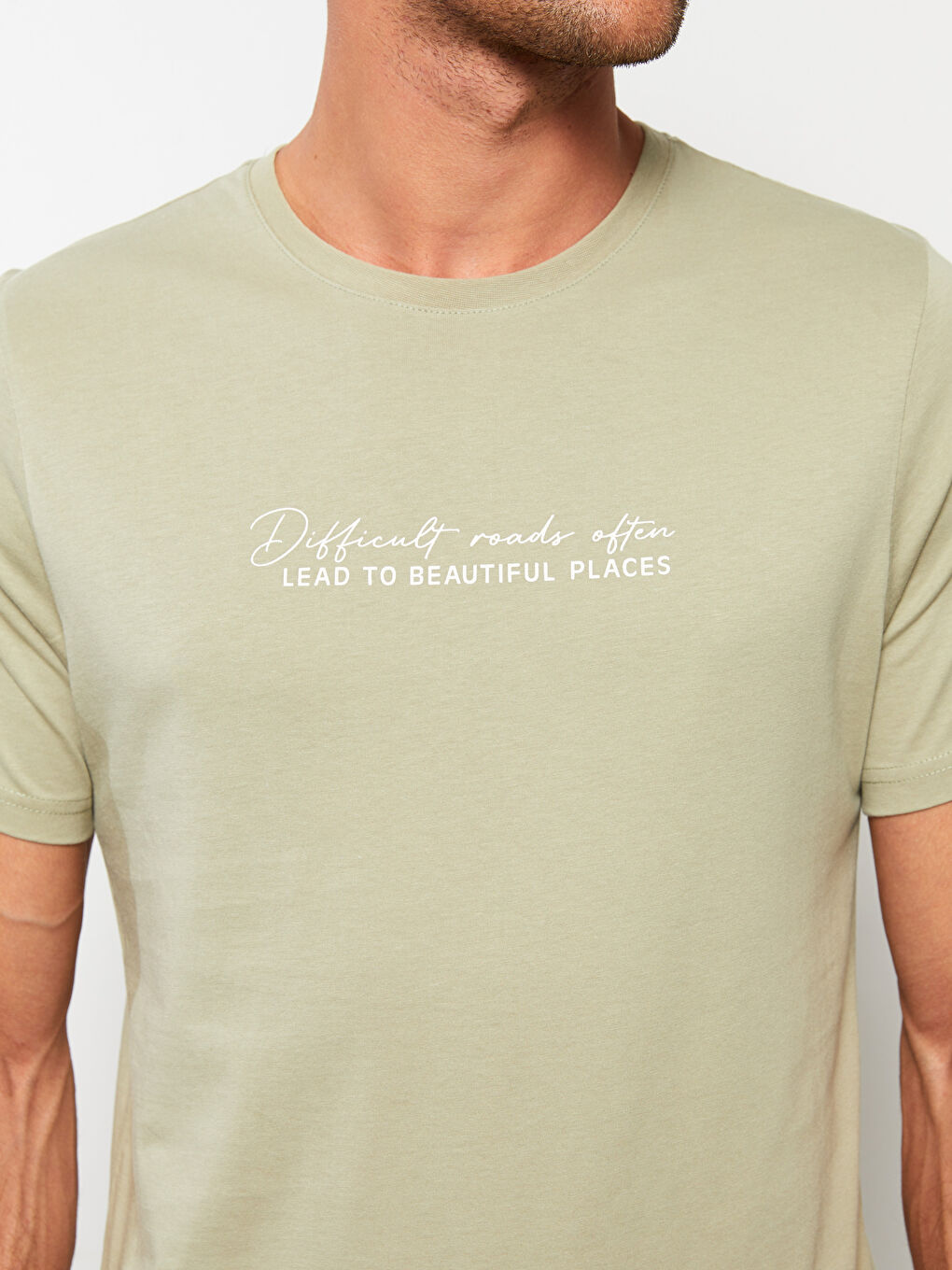 Yeşil Bisiklet Yaka Kısa Kollu Baskılı Penye Erkek Tişört-3