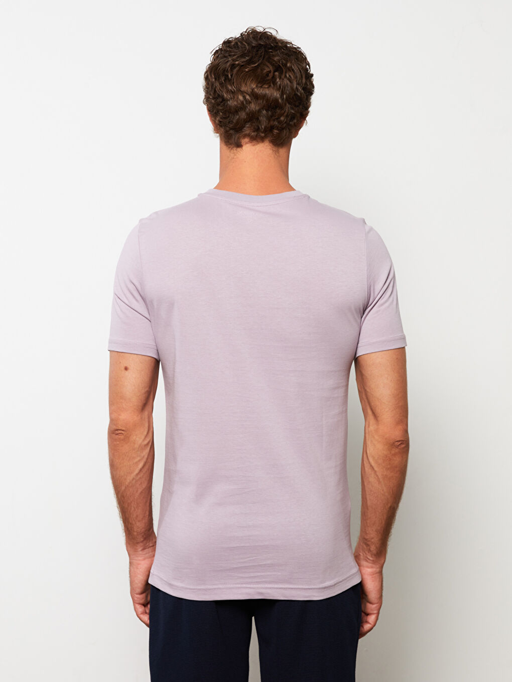 Lila Bisiklet Yaka Kısa Kollu Baskılı Penye Erkek Tişört-4