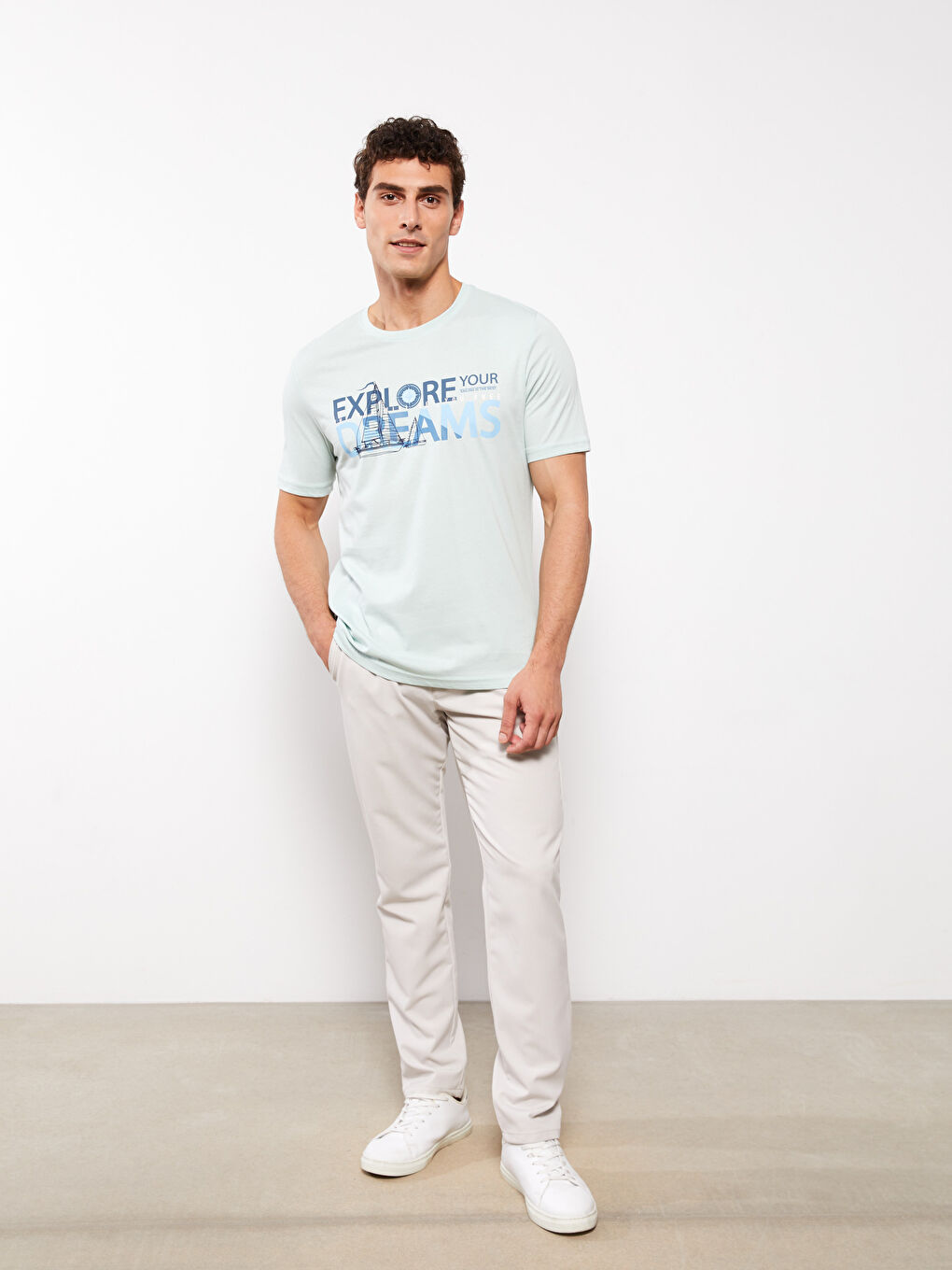 تيشيرت رجالي ياقة دائرية كم قصير مطبوع قطن ممشط-2