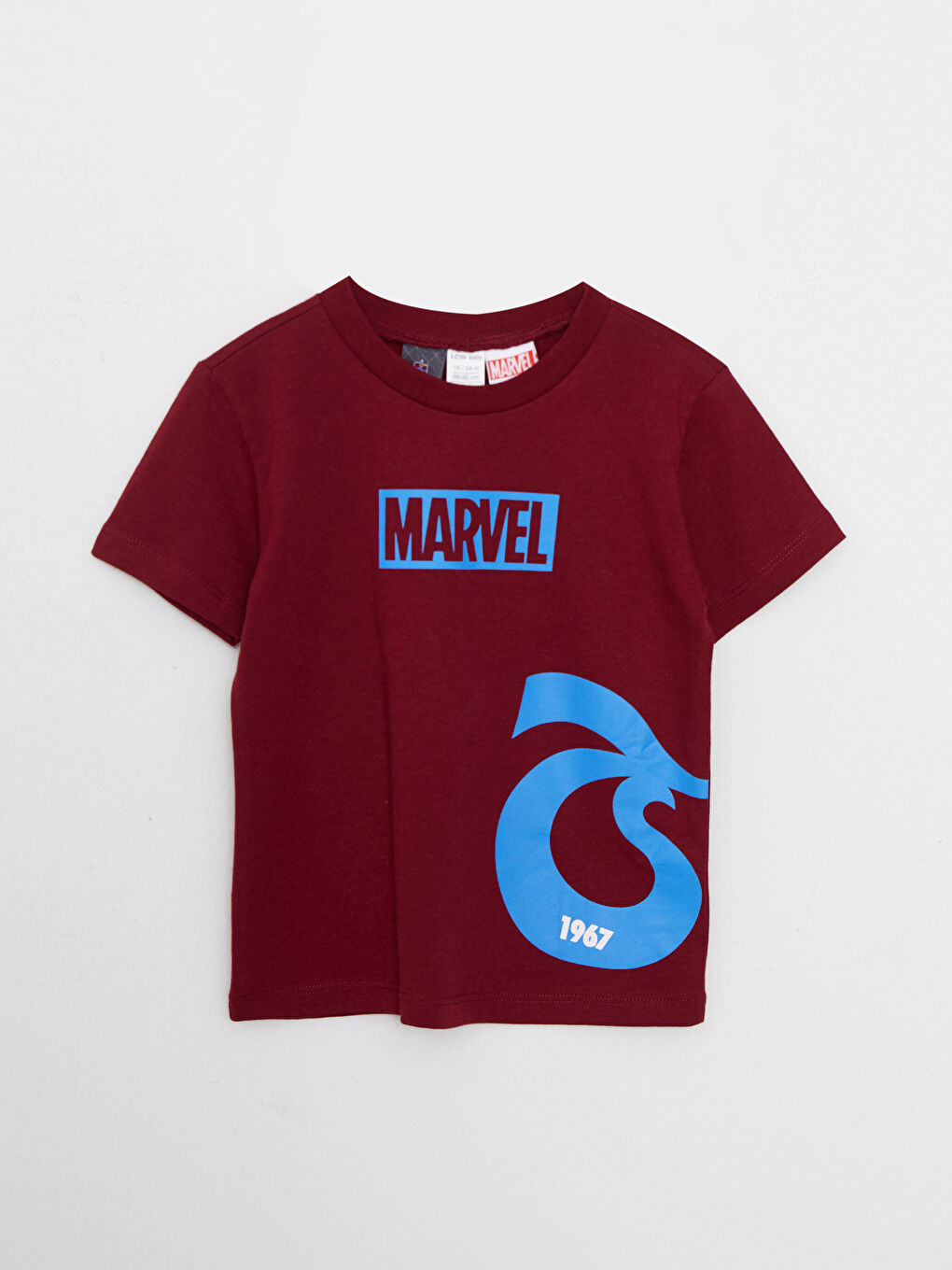 Bordo Bisiklet Yaka Kısa Kollu Marvel Baskılı Taraftar Erkek Bebek Tişört