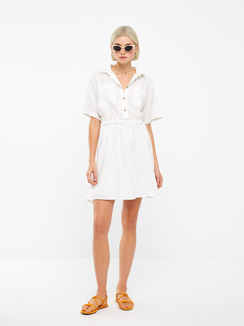 Straight Short Sleeve Women's Shirt Dress -S2LU60Z8-KMK
