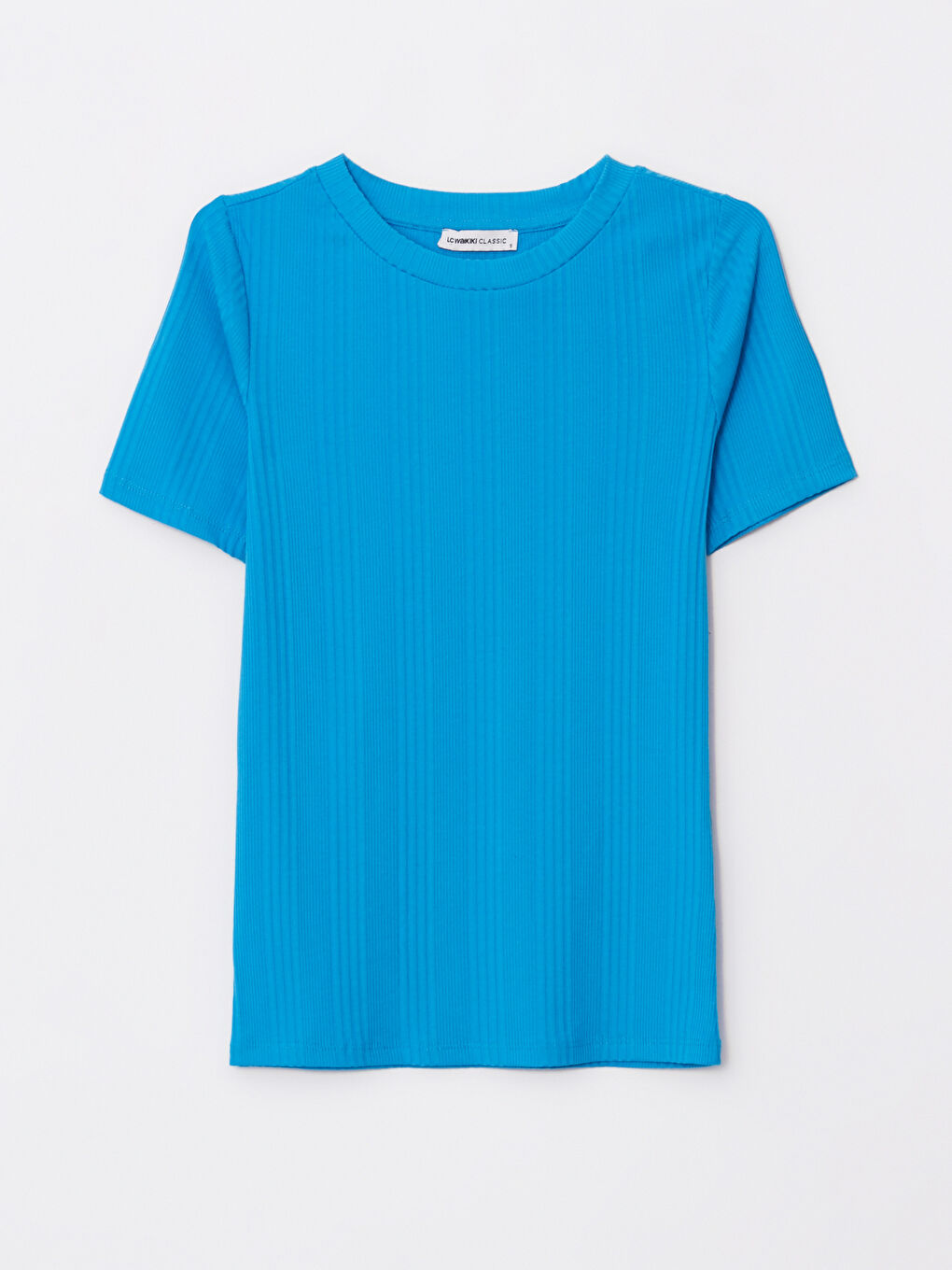 Mavi Bisiklet Yaka Düz Kısa Kollu Kadın Tişört-5