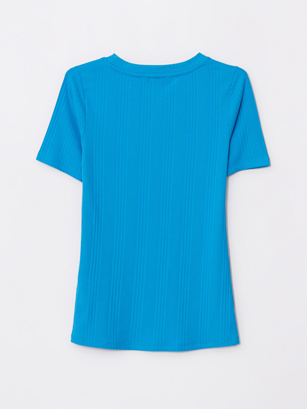 Mavi Bisiklet Yaka Düz Kısa Kollu Kadın Tişört-6