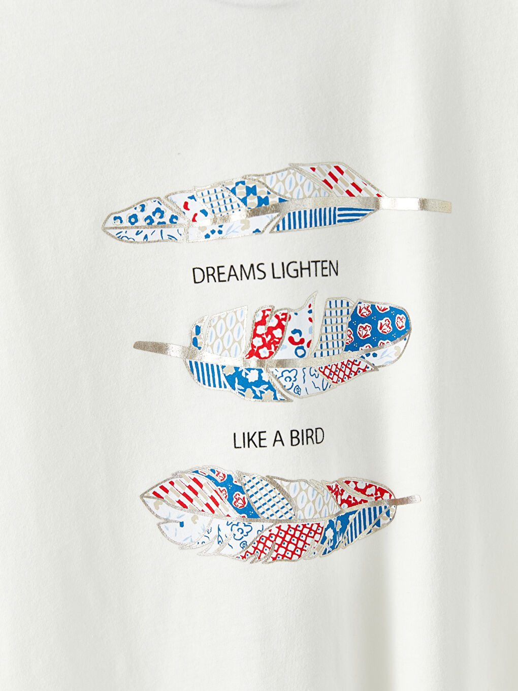 Ekru Bisiklet Yaka Baskılı Kısa Kollu Pamuklu Kadın Tişört-6