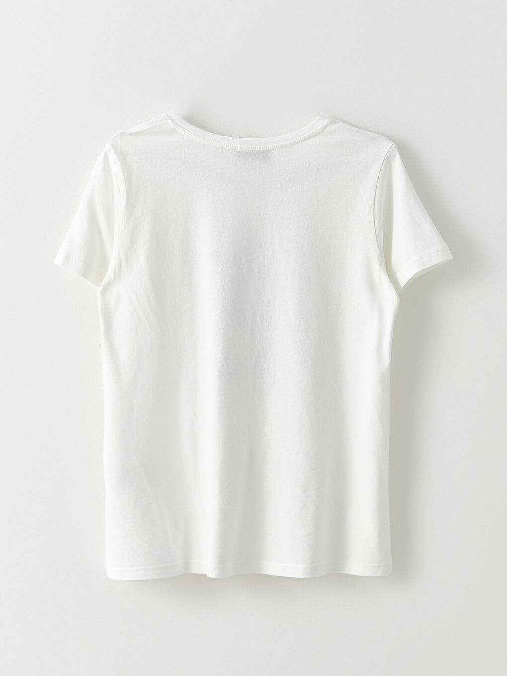 Ekru Bisiklet Yaka Baskılı Kısa Kollu Pamuklu Kadın Tişört-7